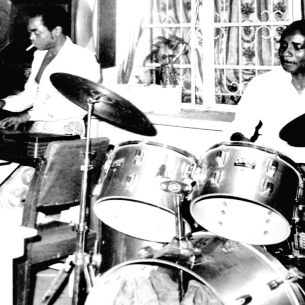 FELA ANIKULAPO-KUTI,  left, and I jamming at JAZZ 38, Awolowo Road, Ikoyi, Lagos  –  1987